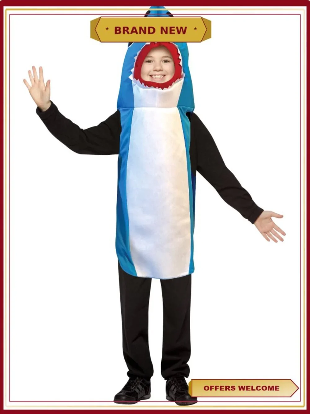 Kids Shark Costume Tunic Poly Foam Head Dress Up Size 7-10